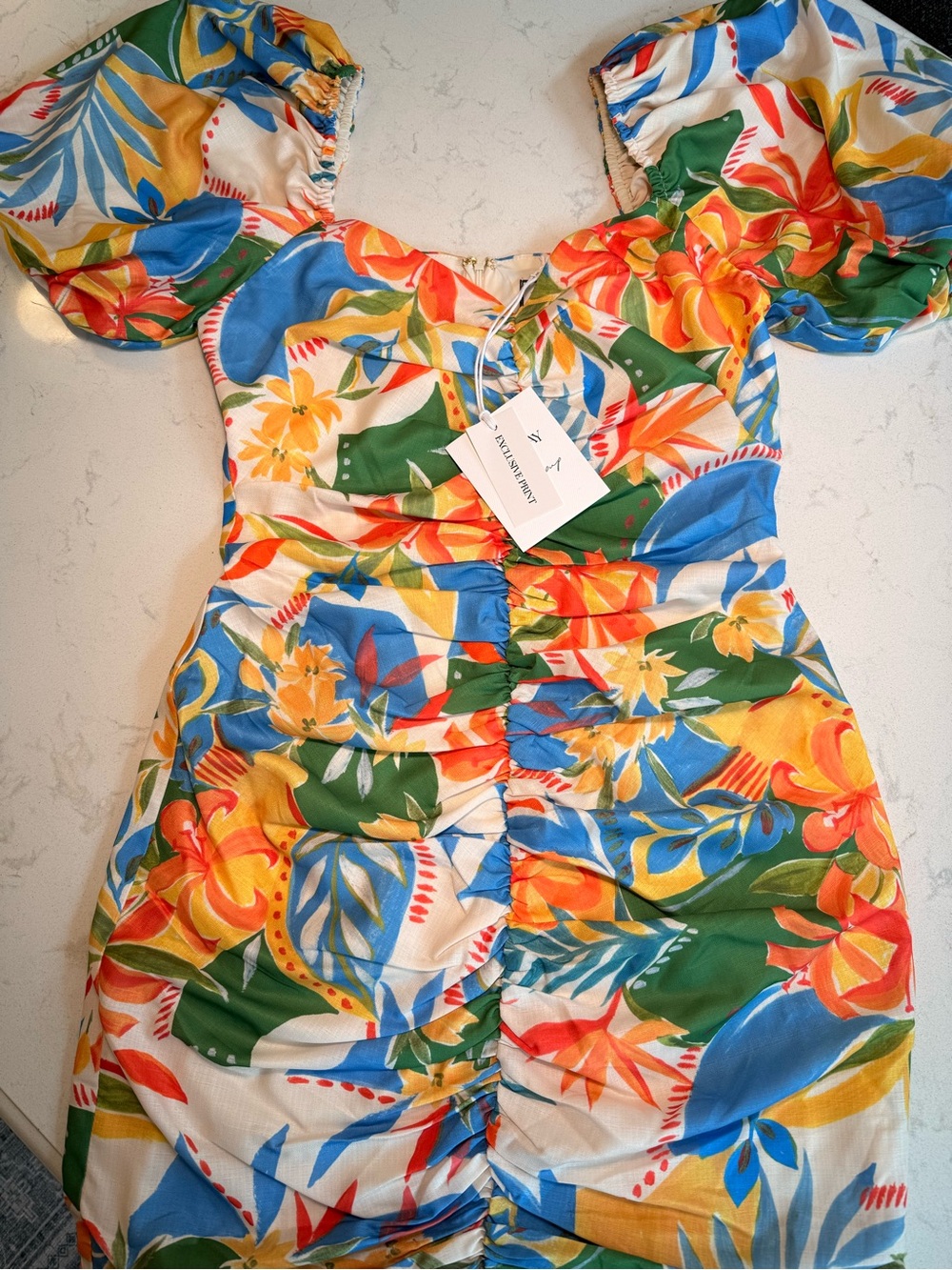 Tropical Floral Ruched Women’s Mini Dress by Runway the Label/Petal & Pup
